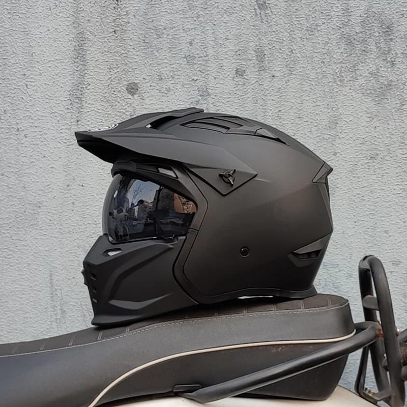 Orz capacete da motocicleta vintage casque moto preto guerreiro combinação capacete completo meio capacete de cruzeiro cascos motorcross - Image 1