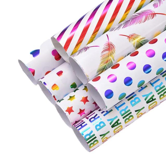 Papel de Embrulho Colorido com Estrelas e Círculos para Festas e Natal - Conjunto com 7 Peças para Presentes de Aniversário