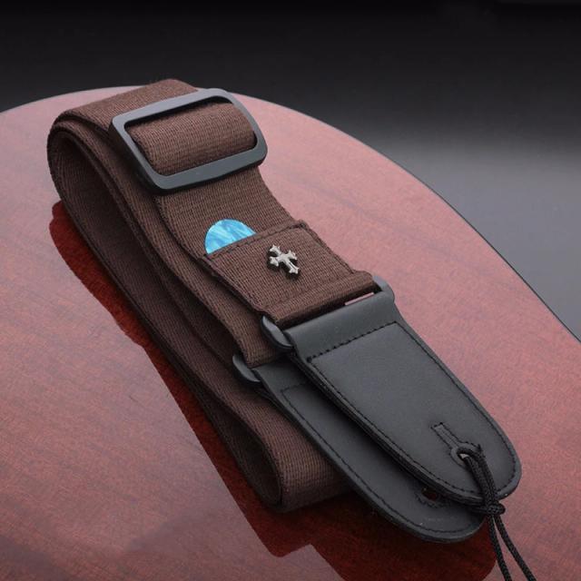 Correia Vintage para Guitarra Elétrica e Acústica: Acessórios Estilosos com Design de Cruz e Compartimento para Picks
