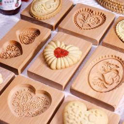 Moldes De Biscoito De Madeira Com Padrões De Coração E Flores, DIY Esculpido, Cortador De Biscoitos Em Relevo, Moldes Para Assar, Bolo Fondant, Biscoito, 1Pc - Image 2