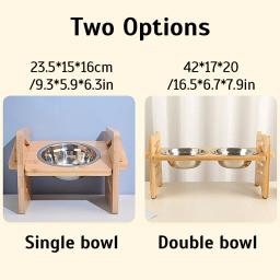 Tigelas de bambu ajustáveis para cães, Dog Feeder Stand, tigelas de aço inoxidável para cachorros e gatos, acessórios para animais de estimação - Image 6