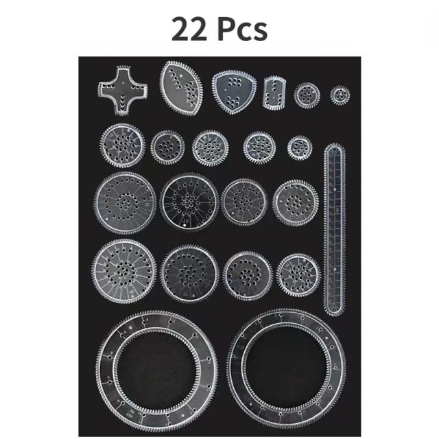 Kit de Ferramentas de Desenho com Régua Geométrica, Roleta Matemática e 22 Pecinhas para Aprendizagem e Pintura