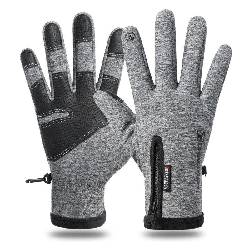 Luvas de ciclismo polar para homens e mulheres, motociclista, tela sensível ao toque, antiderrapante, à prova de vento, quente, impermeável, esportes, luvas de esqui com zíper, inverno - Image 1