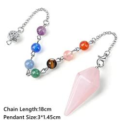 Pêndulo de pedra natural para adivinhação, 7 chakra, pêndulo de cristal, quartzo rosa, hexágono, pontiagudo, cadeia do grânulo, reiki - Image 6