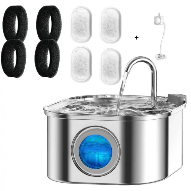 Bebedouro automático de aço inoxidável para pets com filtro e janela visual, 3,2L, ideal para gatos e cachorros