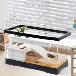 Grande tanque de tartaruga transparente aquário tanque de peixes com dreno inferior répteis anfíbios com plataforma basking caixa de reprodução aberta - Image 1