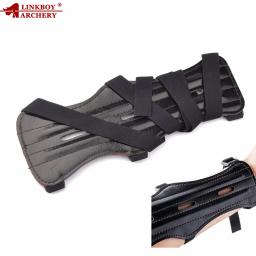 Luvas de couro com 3 dedos para tiro com arco e flecha, protetor para braço, acessório de caça, 1 peça - Image 4