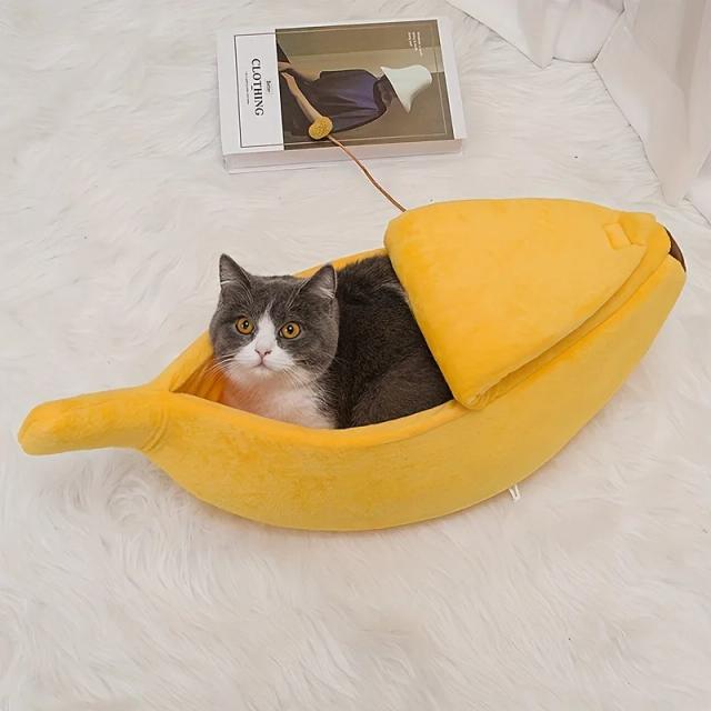 Cama Quente e Aconchegante Banana Plush para Gatos e Cachorros com Almofadas Confortáveis para o Inverno