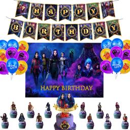 Disney-Desenhos Animados Descendentes 2 Tema Balão De Látex, Banners De Festa De Aniversário, Suprimentos De Chuveiro Do Bebê, Topper Do Bolo, Brinquedo Dos Miúdos, Air Globos - Image 4
