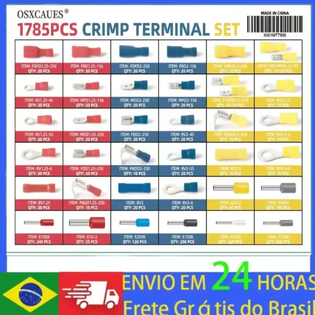 Conectores Elétricos Mandaoud: Terminais Isolados Crimpados, Anéis de Desconexão Rápida e Conectores em Forma de Espada.