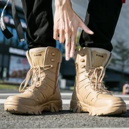 Bota tática de pele quente masculina, combate, exército, trabalho, sapatos de segurança, motocicleta, tamanho grande 47 - Image 5