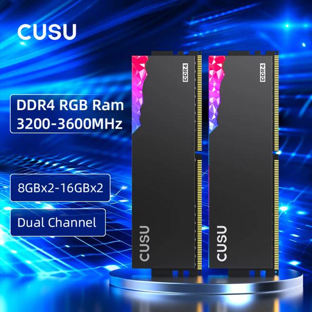 Cusu Memória RAM DDR4 16GB 3600MHz RGB DDR4 8GB 288Pin UDIMM para PC Gamer