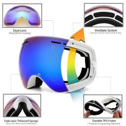 Juli crianças óculos de esqui, lente esférica de dupla camada intercambiável, otg anti-nevoeiro snowboard skate neve óculos idade 4-16 4300 - Image 2