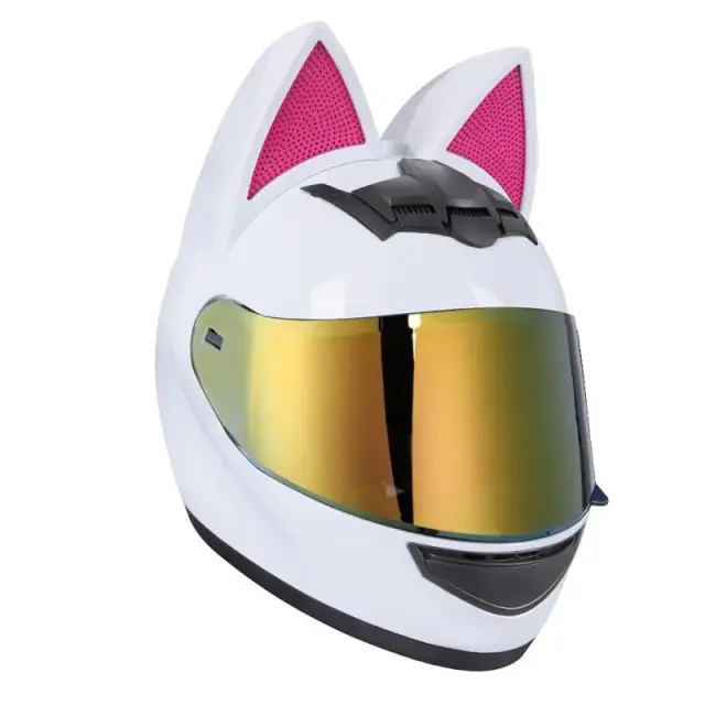 Capacete feminino para motocicleta com orelhas de gato, removível e aprovado pelo DOT para equitação ao ar livre
