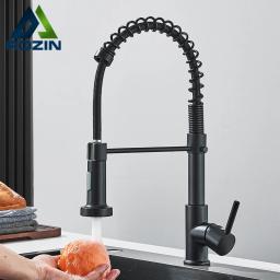 Torneira de cozinha flexível preta fosca, Pull Down Pulverizador, Bico de modos duplos, Torneiras misturadoras para pia, Água quente e fria, Gourmet - Image 1