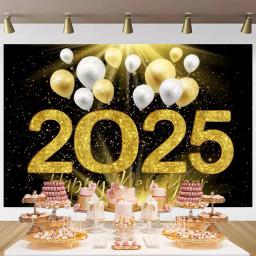 Feliz Ano Novo Eve Tema Decoração, Fundo de Festa, Fogos de Artifício, Champanhe, Balão Dourado, Bandeira, Fundo de Reunião Família, 2025 - Image 5