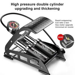 Bomba de pé portátil, Inflator de ar, Motocicleta Double Barrel Pedal, Bomba de alta pressão - Image 1