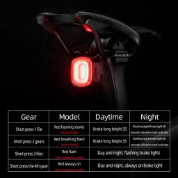 Rockbros inteligente bicicleta cauda luz traseira freio de parada automática ipx6 à prova dwaterproof água tipo-c carga ciclismo cauda lanterna traseira da bicicleta luzes led - Image 3