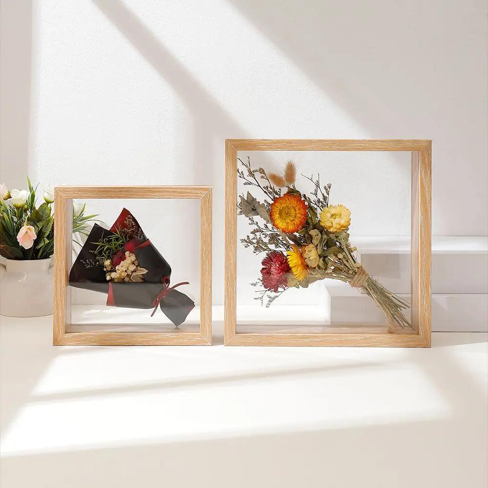 Porta-retrato de madeira transparente, flor seca Display Stand, arte decorativa em casa, moldura flutuante - Image 1