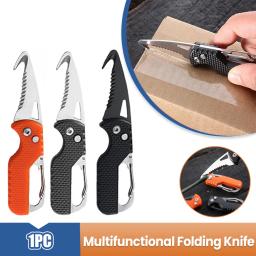 Faca dobrável portátil para acampamento ao ar livre, Express Parcel Knife Cortador de gancho serrilhado inoxidável, Carry-on Survival Tool, Box Opener - Image 1