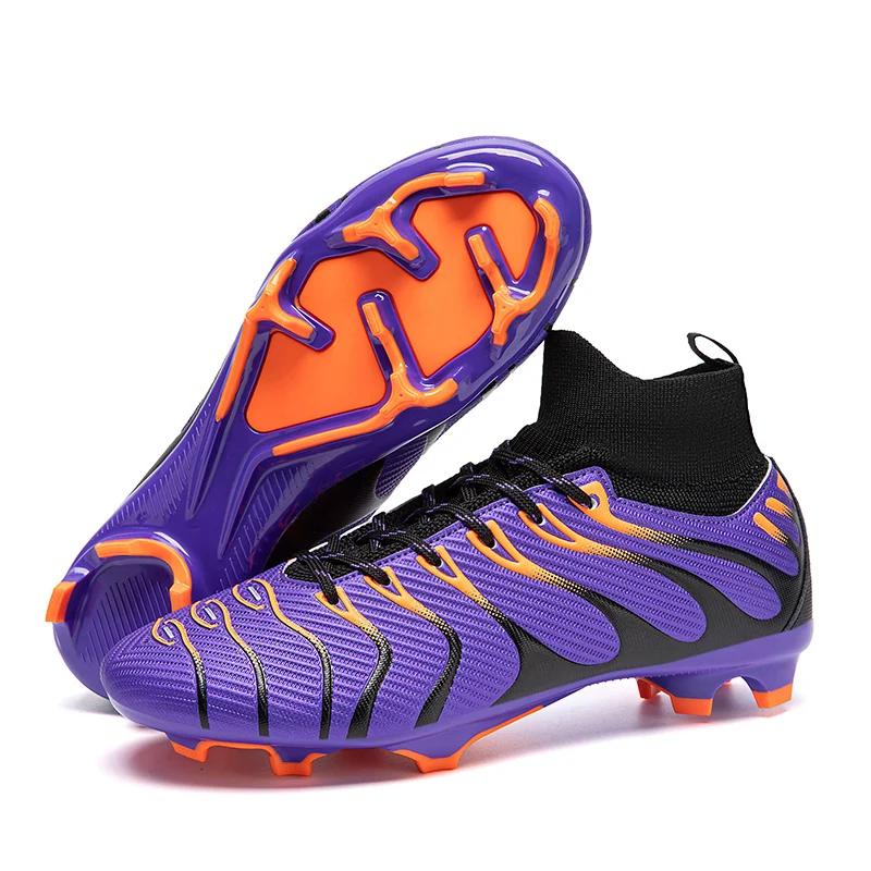 Tênis de futebol profissional para adolescentes, tênis de futsal masculino, bota de futebol antiderrapante resistente ao desgaste masculina, roxo, Tf Fg - Image 1