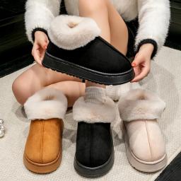 2025 de alta qualidade da moda feminina botas de neve fofo pelúcia pele do falso chinelos macios inverno interior confortável casa sapatos masculinos - Image 4