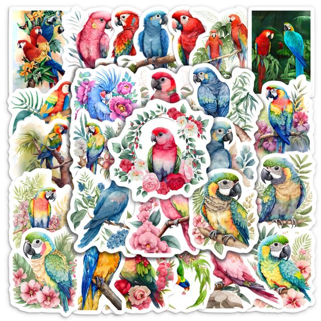 Adesivos Coloridos de Aquarela Parrot para Personalização de Laptops, Skates, Bagagens, Copos, Bicicletas, Motocicletas e Telefones - Impermeáveis e Divertidos para Crianças