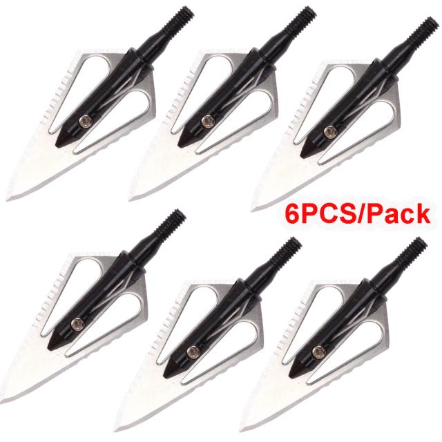 Lâmina de Arco e Flecha em Aço Inoxidável para Caça com Parafuso Broadhead - Ponta de Seta de 100 Grãos, Pacote com 6 Unidades