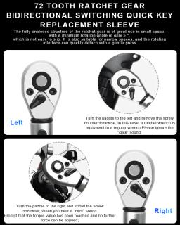 RIDERACE-Bicicleta Torque Wrench Set, Bicicleta Allen Key Tool, Pro Socket Spanner, Motocicleta Repair Kit, Dual Direction, 1/4 ", 2-24Nm, 15Pcs - Image 6