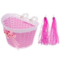 Guiador de bicicleta e scooter com borla e cesta trançada para crianças, cesta tecida, acessórios de bicicleta, flâmula, rosa, crianças - Image 3