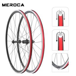 Meroca conjunto de rodas de bicicleta 700c liga de alumínio ultra-leve alavanca de liberação rápida aro freio da bicicleta de estrada roda traseira dianteira 700x23-28c pneu - Image 5