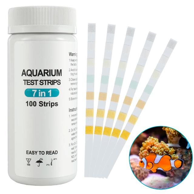 Teste Completo de Qualidade da Água do Aquário: Kit de Tiras 7 em 1 para Água Doce e Salgada com 100 Peças