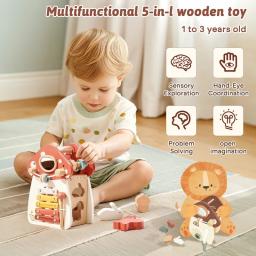 Bloco De Construção De Madeira Para Bebês, Jogo De Percussão De Música, Educação Recém-Nascida, Casa De Cogumelos, 5 Em 1, Desenhos Animados, Forma De Animal, Brinquedo De Correspondência - Image 3