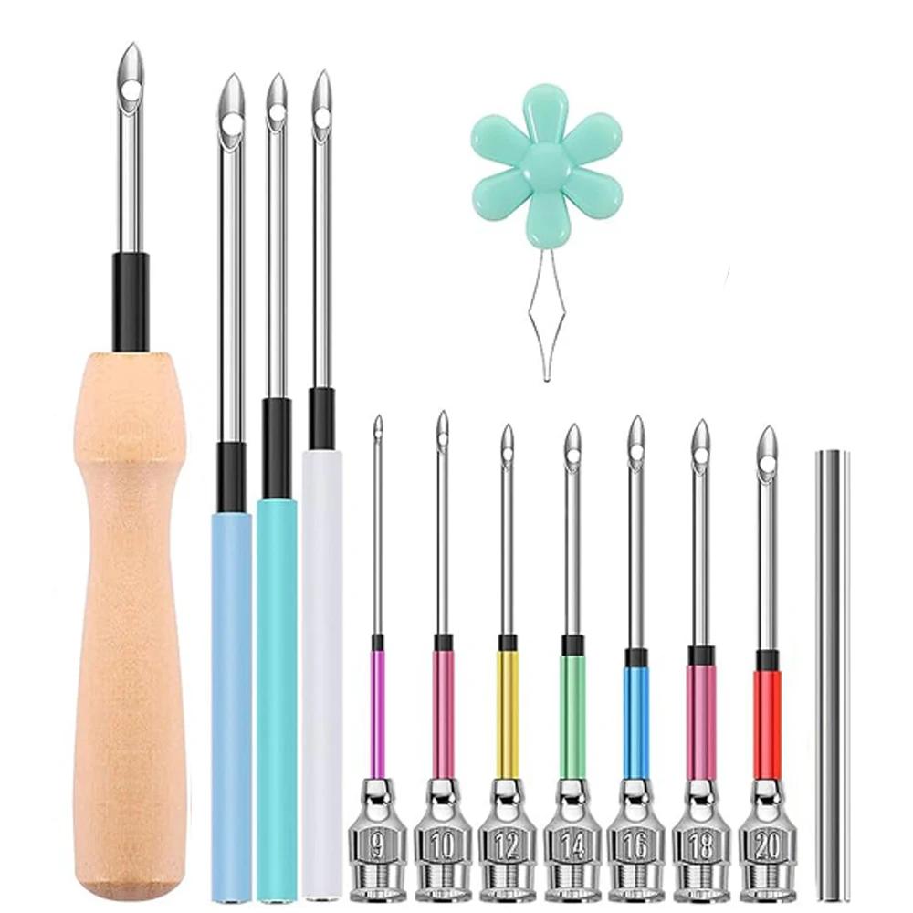 13 pçs kits de agulhas de perfuração de bordado costura alça de madeira bordado caneta tapete ferramenta de gancho para diy costura artesanato enfeite - Image 1