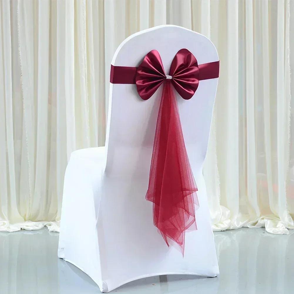 10 pçs/set cadeira de casamento decoração arco elástico cadeira faixas capa para festa de casamento hotel banquete evento decoração - Image 1