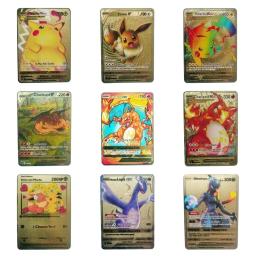 Pokemon English Metal Game Collection Cartas, Anime, Pikachu, Charizard, Mewtwo, Blastoise, Vmax, letras brilhantes, brindes infantis, 2024 - Image 1