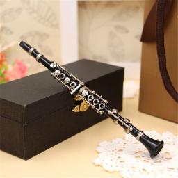 Mini clarinete com caixa de couro preta, instrumento musical em miniatura, mesa, acessórios para suporte, presentes para decoração - Image 3