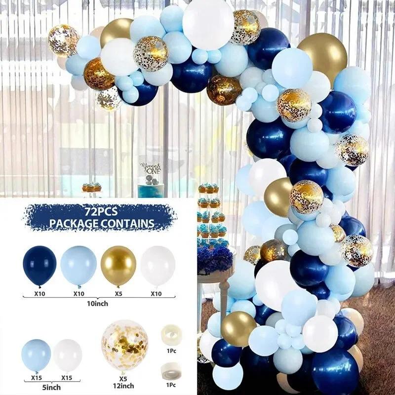 Balões Metálicos Azuis Kit Garland, Ouro Confetti Balão, Aniversário, Baby Shower, Decorações De Festa De Casamento, 72Pcs - Image 1