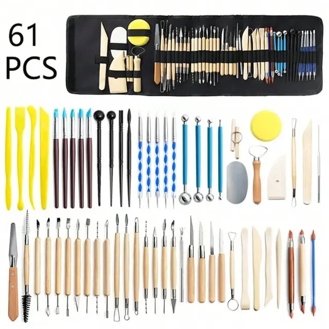 Conjunto Completo de Ferramentas para Modelagem em Argila e Escultura - 61 Peças de Ferramentas para Cerâmica e Pontilhado