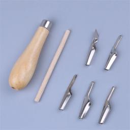 Lino Block Cutting Rubber Stamp Carving Tools Set, 5 Lâmina, Cabo de madeira, Impressão Escultura - Image 2
