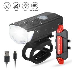 USB recarregável LED bicicleta luz conjunto, MTB Road Bike, dianteiro e traseiro farol lâmpada, ciclismo lanterna, acessórios de ciclismo - Image 1