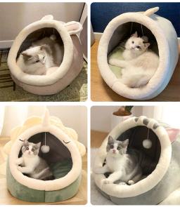 Cama dobrável macia removível e lavável do gato, Camas Semi-fechadas, Mobília da casa para grandes gatos, Inverno - Image 6