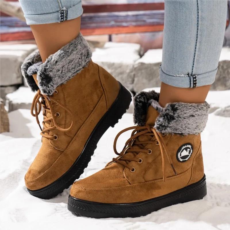 Botas de neve mulher sapatos de pele mulheres rendas botas plataforma quente tornozelo botas moda feminina sapatos de inverno botas mujer - Image 1