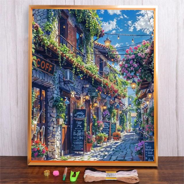 Casa Flor: Kit Completo de Ponto Cruz com Padrões e Tecido de Impressão para Bordados Criativos