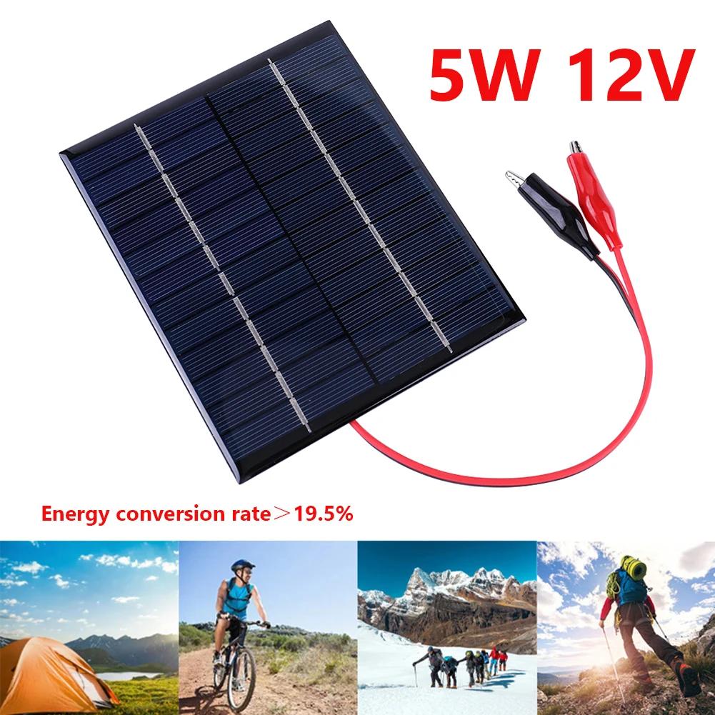 Painel solar 5w 12v acampamento caminhada à prova dportable água ao ar livre portátil célula power bank bateria carregador solar para o telefone móvel bateria de carregamento - Image 1