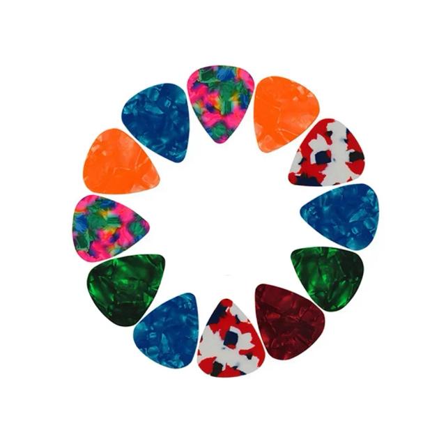 Conjunto de 12 Palhetas de Guitarra de Celulóide em Múltiplas Cores para Elétrica e Acústica