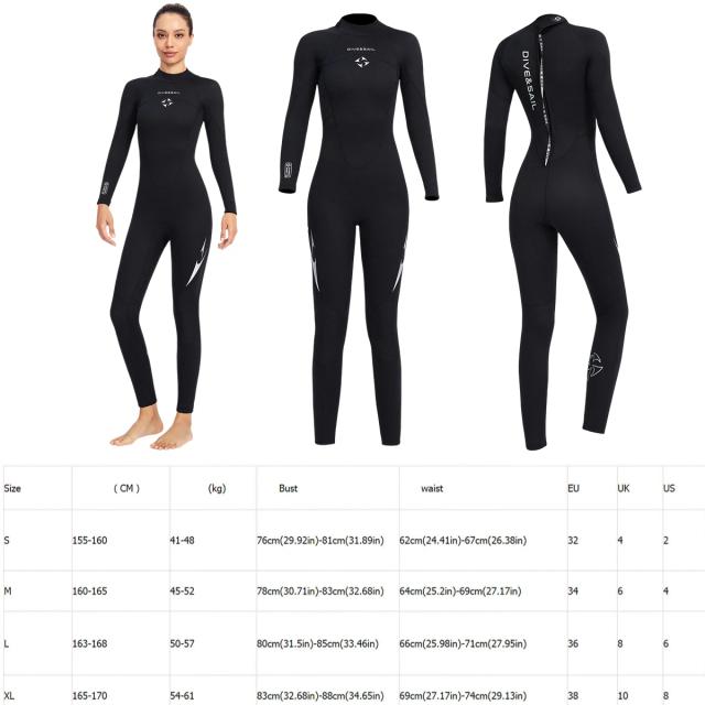 Ternos de Mergulho Completo de Neoprene para Mulheres - Aquecimento e Conforto em Esportes Aquáticos, Mergulho e Surf com Mangas Longas, 3mm