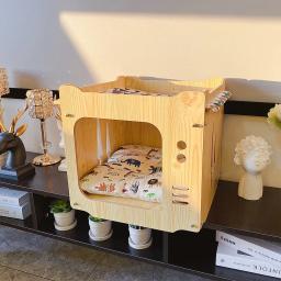 Camas para cães de madeira para cães grandes estável cama para animais estimação gato rede filhote de cachorro acessórios do cão criativo galpão casa canil fácil montagem - Image 2