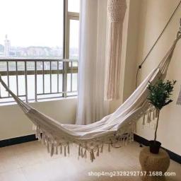 Cama pendurada artesanal com borla, balanço ao ar livre, pessoa dupla, lona espessada, anti rollover cama de balanço, dormitório - Image 5