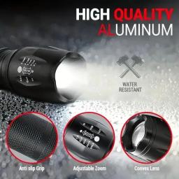 Lanterna LED Zoomable, 5 Modos, Lanternas Táticas de Alta Potência, Caminhadas ao ar livre, Pesca, Impermeável, Tocha De Acampamento, Liga De Alumínio - Image 3